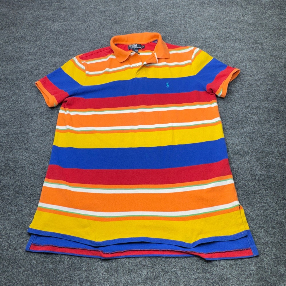 Vintage Polo Ralph Lauren Shirt Mens XL Orange Striped Custom Fit Pony Pique 90s